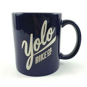 "Yolo Bike Co." 12 oz Ceramic Coffee Mug. Dark Blue. Glossy. VGC!